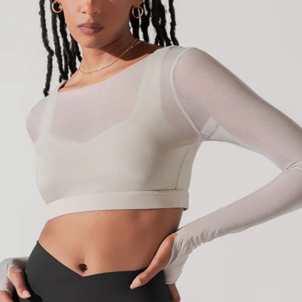 Popflex Coquette Long Sleeve Mesh Bra - Grey Pearl